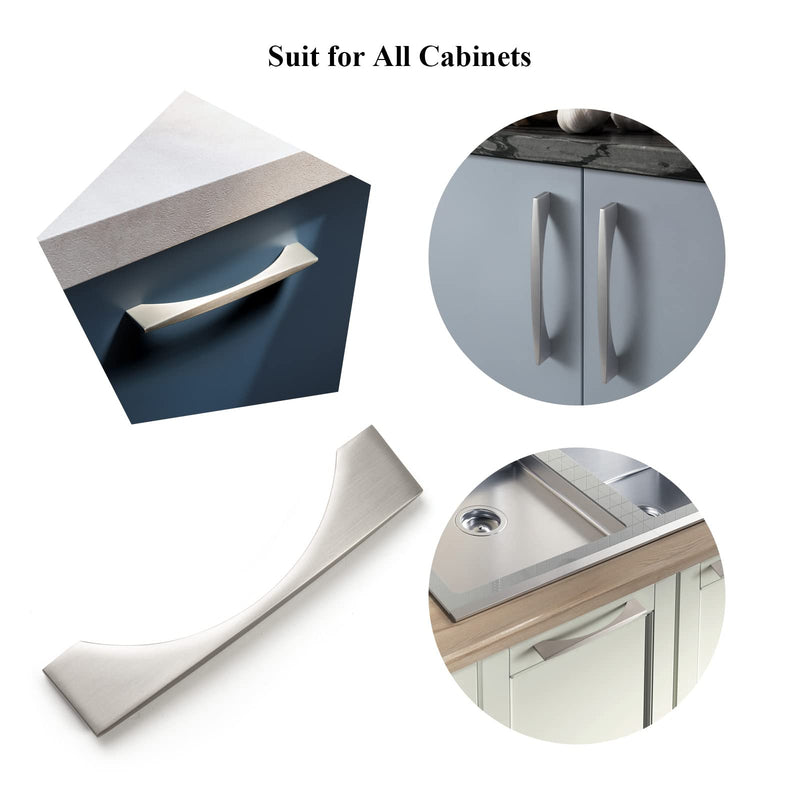 Goo-Ki 5.04''(128mm) Hole Center Brushed Nickel Cabinet Handle, Satin Nickel Cabinet Pull,Modern Drawer Handle,Cabinet Hardware,6 Packed 5'' Hole Centers