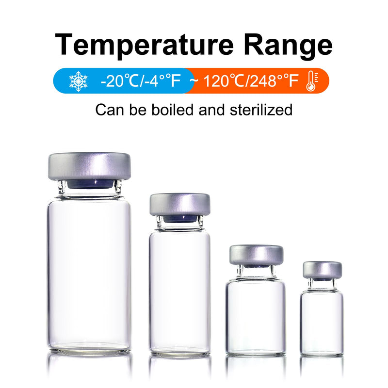 50 Pack 20ml Sealed Sample Vials, Transparent Glass Vials with Self Healing Injection Port 50