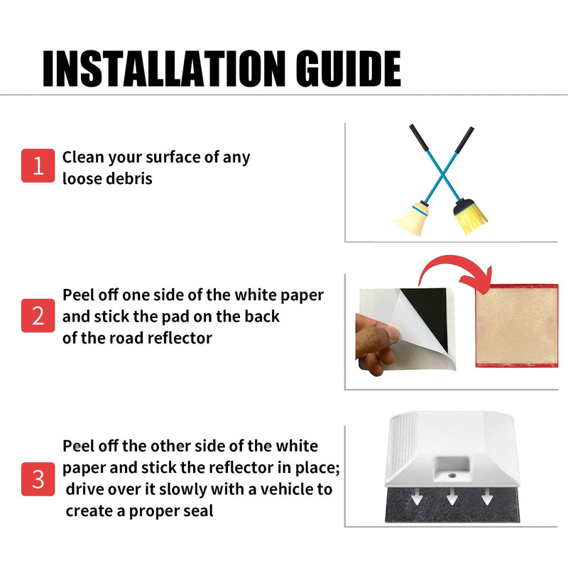 Adhesive Sticky Pads for Road Reflectors, 4" x 4" Butyl Sticky Pads, 10 Pack, Stick Driveway Reflectors on Driveway, Apply on Asphalt, Pavement, Cement or Concrete, Reflectors Sold Separately