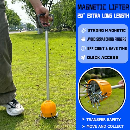 ULIBERMAGNET Magnetic Bulk Lifter, 29inch Long Reach Magnetic Pickup Tool with Quick Release, Yard Pull Magnet Sweeper, Metal Manual Magnetic Swarf Tool with Extended Handle for Nails, Screws, Nut 29inch Long Reach Yard Magnetic Sweeper