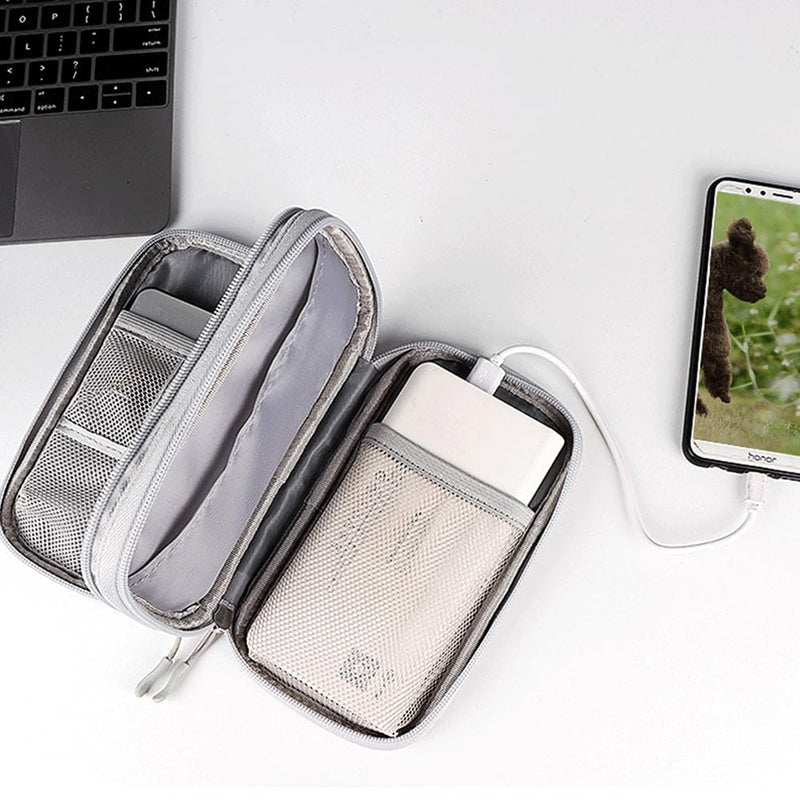Travel Organizer Pouch Electronic Accessories Carry Case Portable Waterproof Double Layers Storage Bag for Cable, Cord, Charger, Phone, Power Bank, Earphone, Hard Drive (Light Grey, Large) Light Grey