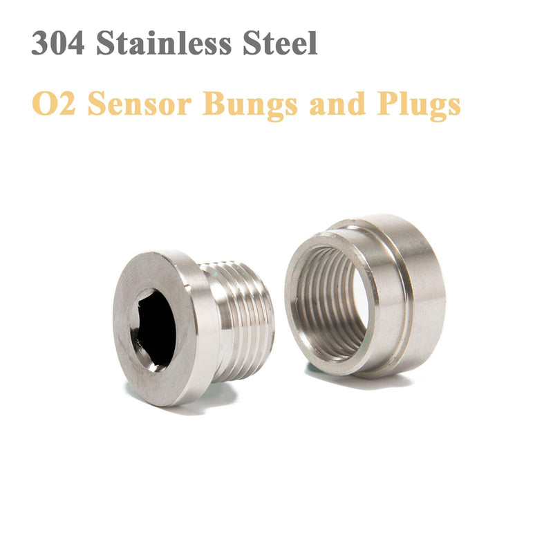 O2 Oxygen Sensor Bung and Plug with Copper Washer, 304 Stainless Steel O2 Sensor Bungs and Plugs, M18 X 1.5 Thread Universal Stepped Mounting Bung and Inner Hex Head Plug - 1 Pack