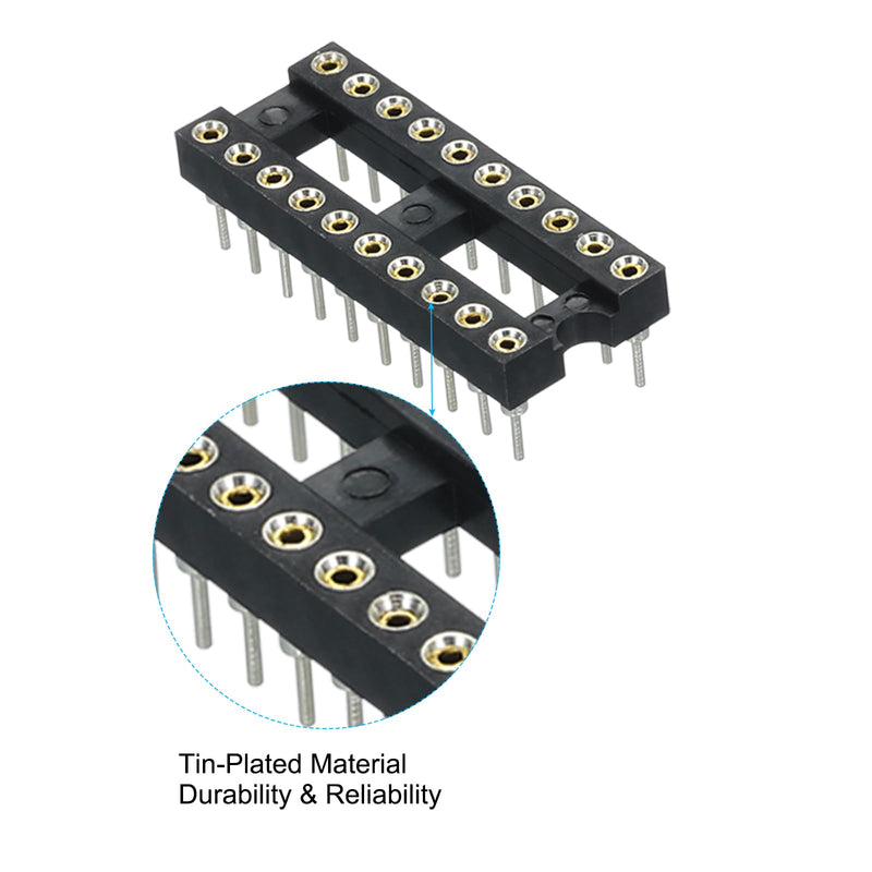 QUARKZMAN 2.54 mm Pitch 20 Pins DIP-IC Socket Connector Double Row 7.6 Pitch Round Pins Soldering for Electronics Experiment DIY Pack of 20 20 pin