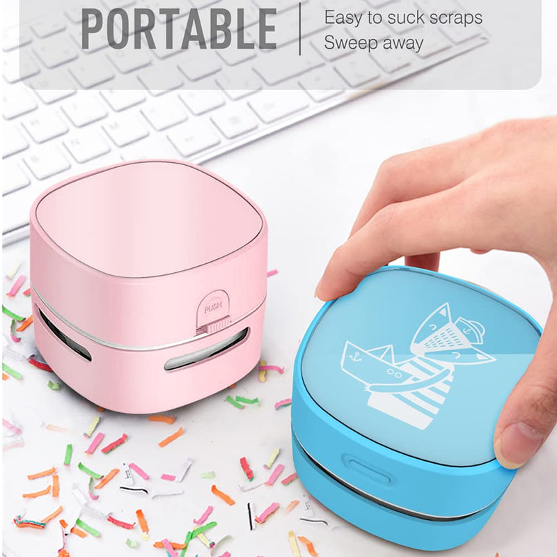 ODISTAR Desktop Vacuum Cleaner, Mini Table dust Sweeper Energy Saving,High Endurance up to 400 mins,360º Rotatable Design for Keyboard/Home/School/Office (Pink) Pink AA Battery