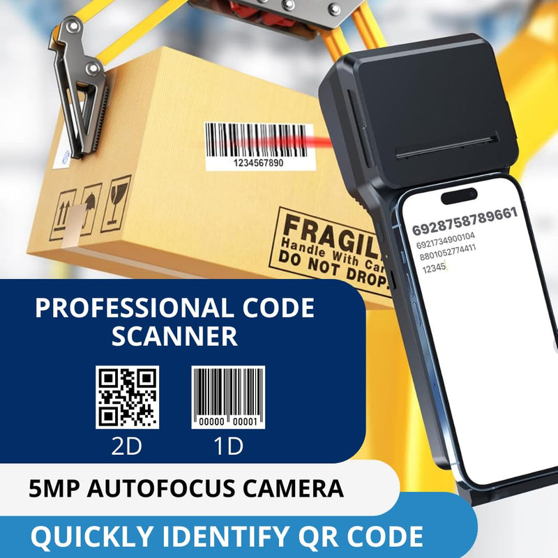 POS XP-P1 Portable Thermal Printer, USB & Bluetooth, 58mm Paper Width, High-Speed Printing, 1D/2D Barcode Scanning, Compatible with Windows, Linux, Android, iOS (Black) Black