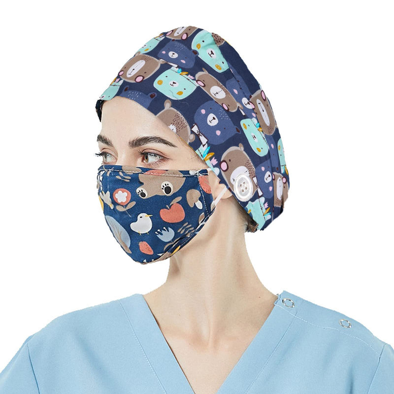 Surgical hood fabric, adjustable work cap, hood adjustable, surgical cap, surgical cap buttons, cotton dust cap cap for doctors, nurses, dentists, adjustable, women and men style 4