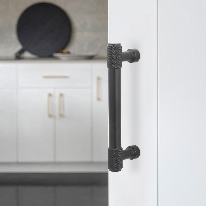 10 Pack 3Inch(76mm) Matte Black Kitchen Cabinet Handles Knurled Cabinet Pulls Black Drawer Pulls Kitchen Hardware 3" Hole Center 10