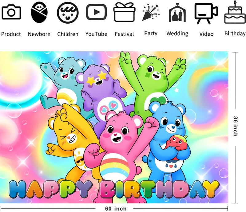 Cute Bears Backdrop Happy Birthday Banner for Cute Bears Party Decorations Supplies (5x3ft)