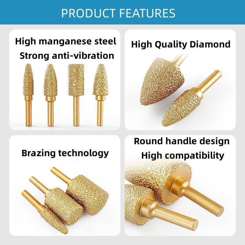 Diamond Grinding Head 15mm Cylinder Type 6mm Round Handle Coarse Grit Polishing Burr for Wood Stone Carving Metal Grinding Stainless Steel Deburring Ceramic Trimming (1 Piece)