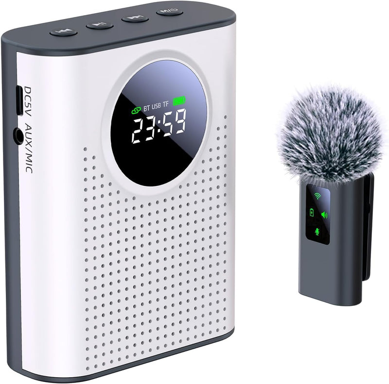 Newest Voice Amplifier Wireless Microphone, Classroom Microphone for Teachers, PA System with Wireless Microphone and Speakers for Yoga, Meetings, Speeches, and Tours, White