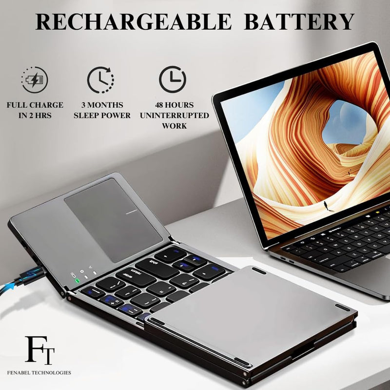 Ultimate Foldable Bluetooth Keyboard with Touchpad | Portable Wireless Keyboard for Phone, Tablet, Laptop | Rechargeable Foldable Keyboard with Ñ | Ergonomic Design