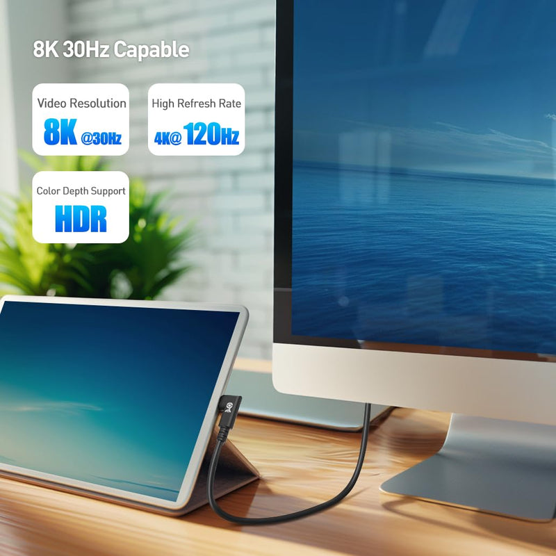 Cable Matters 20Gbps Right Angle USB 4 Cable 9.8ft, Supports Up to [8K@30Hz / 4K@120Hz Video, 240W Charging, 20Gbps Data Transfer] Compatible with Thunderbolt 4 Cable, MacBook Pro, XPS, Surface Pro 9.8 Feet