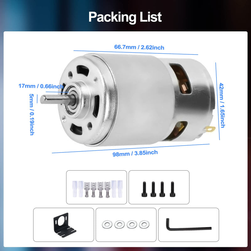 775 DC Motor, 12V DC Motor, High Torque DC Motor, Max 20000RPM, Double Ball Bearing, Quiet Power Wheels, Motor Upgrade DC Motor (with Bracket) (D Shaft Motors) D Shaft Motors