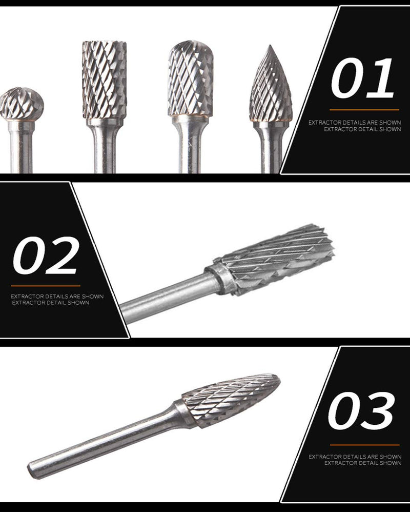 5 Piece Carbide Burr Set, 6 mm Shank, 10 mm Burr, Rasp Set for Drill Polishing, Engraving, Drilling Tools et
