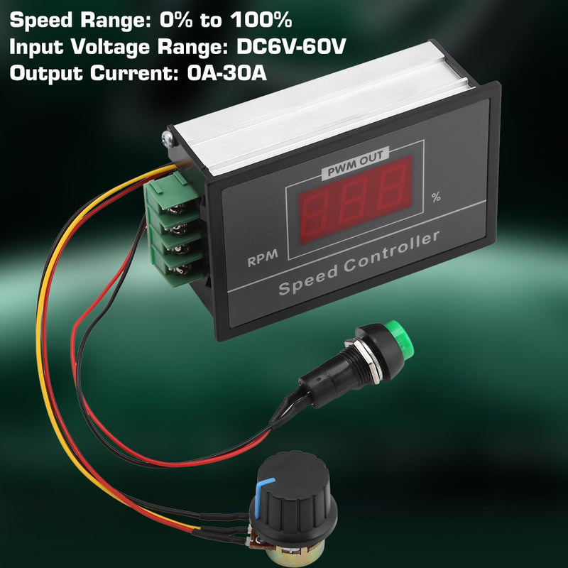 Motor Speed Controller with Start Stop Switch DC 6-60V 12V 24V 36V 48V 30A PWM DC Stepless Controller (PWM) Speed Adjustable