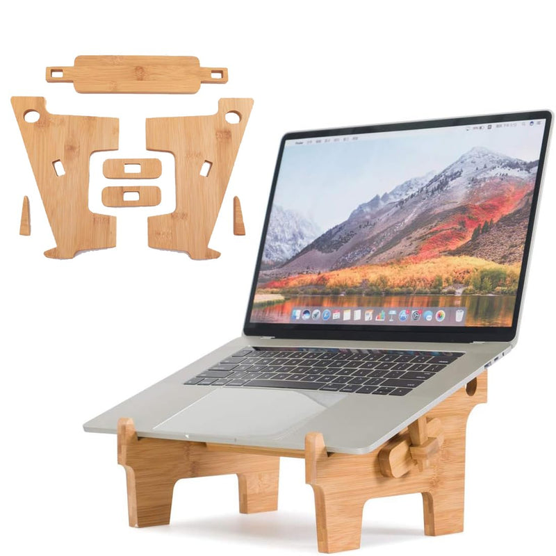 Laptop Stand Wood, Ergonomic Computer Notebook Riser Holder Foldable Compatible with 12-17inch MacBook Pro Air Mac DELL Acer, Laptop Elevator Cooling Stands for Desk (Bamboo) For 12-17inch