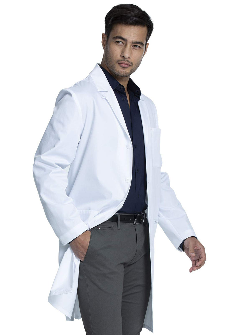 Cherokee Long Lab Coat for Men with Front Button Closure, 3 Pockets & Center back length 38" CK412 Standard Size 38" Medium White