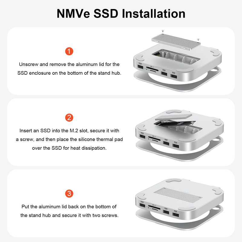 Qwiizlab Aluminum Stand Hub for Mac mini M4/M4 Pro, Docking Station with with NVMe SSD Enclosure, 2 USB-A 10Gbps, TF/SD 4.0 Card Readers 312MB/s, USB-A 2.0, Fits M.2 NVMe SSD up to 8TB