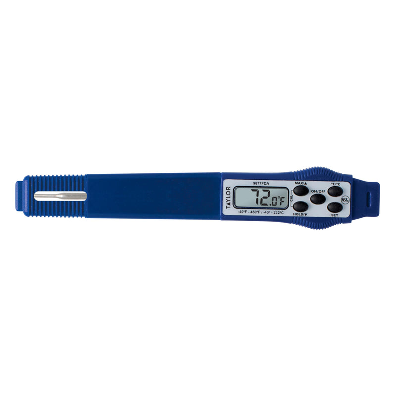 Taylor 9877FDA Compact Waterproof Digital Food Thermometer, 2.81 Inch Stem Length with FDA-Recommended 1.5mm Probe, NSF Certified, Blue