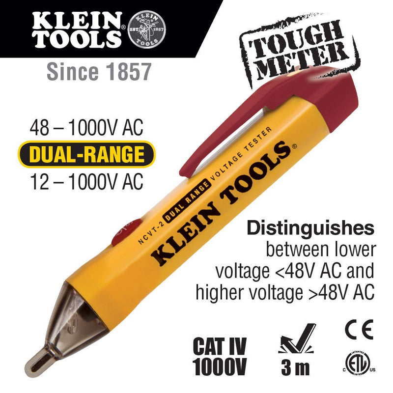 Klein Tools NCVT-2 Voltage Tester, Non-Contact Dual Range Voltage Tester Pen for Standard and Low Voltage, Outlet Tester