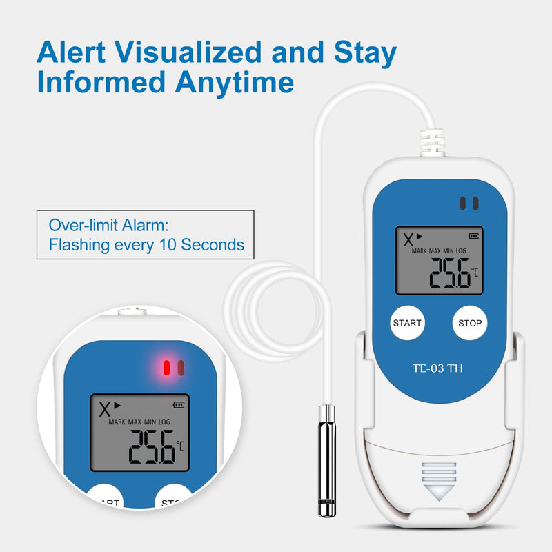 ThermElc TE-03 ETH Temperature Humidity Logger High Precision Digital Probe, Accuracy up to ±0.3°C, Automatic PDF CSV Report, LED Warning Light, Ideal for Pharmaceutical Storage Data Logger TE-03TH 1PCS