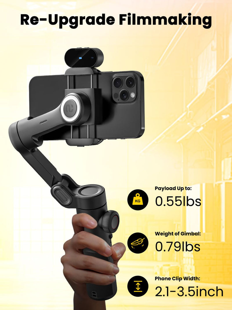 AOCHUAN XE AI Version,Gimbal Stabilizer for Smartphone,NO APP AI Tracking, Gesture Control,360°Inception Gimbal with TikTok YouTube,3-Axis Foldable Handheld Tripod for iPhone& Android,Black Smart XE AI