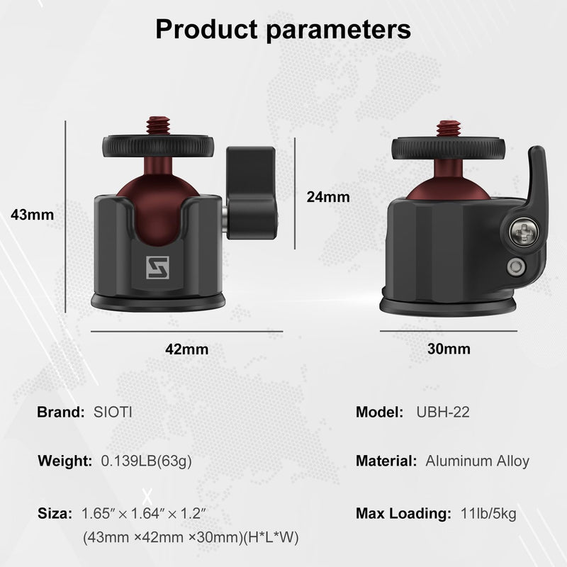 SIOTI Mini Ball Head Mount Adapter, with Hot Shoe Mont, Compatible with Monopod/Digital Card Camera/Microphone/Smart Phone/Action Camera/Flash/LCD (UM22) 22mm Ultra-Mini Ball Head Combo