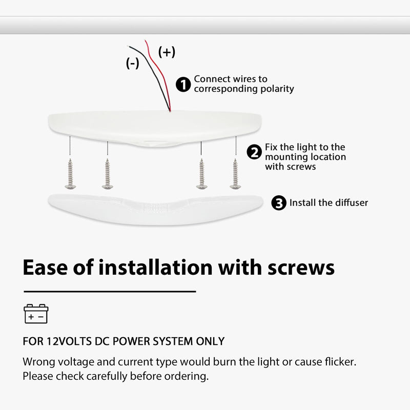 Dream Lighting 12V Led RV Ceiling Dome Light RV Interior Lighting for Trailer Camper with Switch, Cool White-5500K 390 Lumens E: 5500K-Cool White
