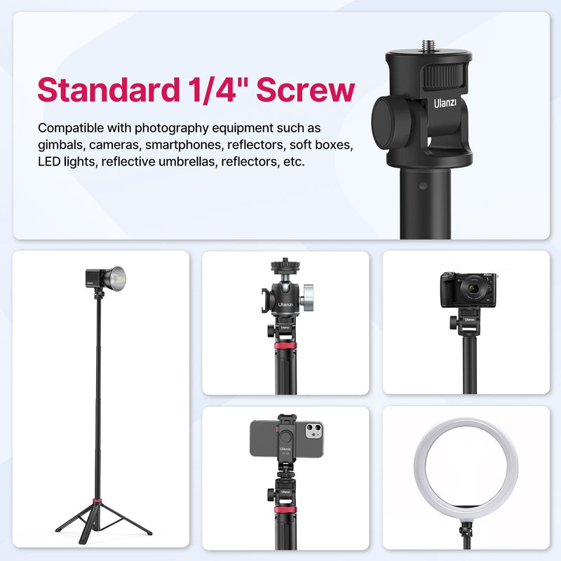VIJIM MT-79 Extendable Photography Light Stand, 81" Portable Adjustable Light Tripod with 1/4" Screw, 360° Ball Head Camera Phone Tripod for Continute Output Lighting, Strobe Light, Webcams, Cameras