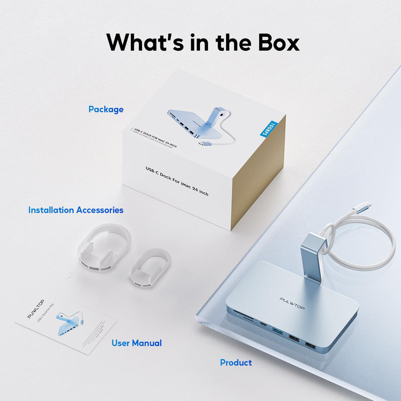 iMac Accessories for iMac24 inch 2021/2023/2024, PULWTOP iMac Hub with M.2 NVMe SSD Enclosure, i-Mac USB C Hub USB A/C 10Gbps, SD/TF, i-Mac USB Adapter for iMac24 M1/M3/M4 or Studio Display 27 inch Blue USB C Hub for iMac