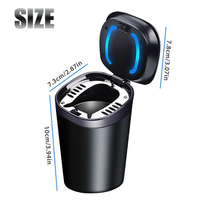 Car Ashtray with Lid Smell Proof, Smokeless Ashtray, Mini Car Trash Can, Detachable Stainless Steel Ash Tray with Lid and LED Blue Light Car Ashtray