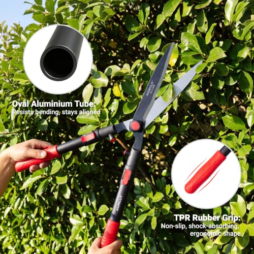 AGRICUT Telescopic Hedge Shears – Heavy Duty Garden Shears with Patented Wavy Blade, High Carbon Steel, Extendable Aluminium Handles 700-930mm – For Precision Trimming of Tall Hedges Wavy Blade (Telescopic)