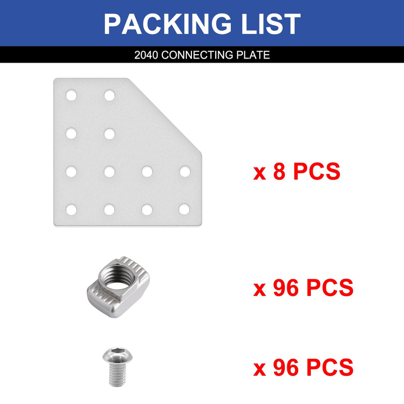8pcs 2040 L Corner Bracket Joining Plate T Slotted Accessories 12-Hole 2040 Hardware Connector 2040 with T Nuts and Screws Silver L-12Hole 2040S