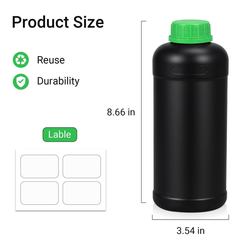 1000ml/3Pcs Darkroom Chemical Storage Bottles, Plastic Photographic Chemicals Container for Film Photo Developing Processing with Caps (Black) 1000ml Black