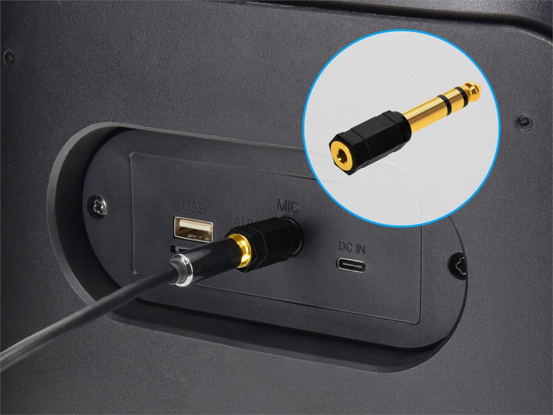 Monoprice 6.35mm (1/4 Inch) Male TRS Stereo Plug to 3.5mm (1/8 Inch) Female TRS Stereo Jack Adapter, Gold Plated, Black Jack Adaptor