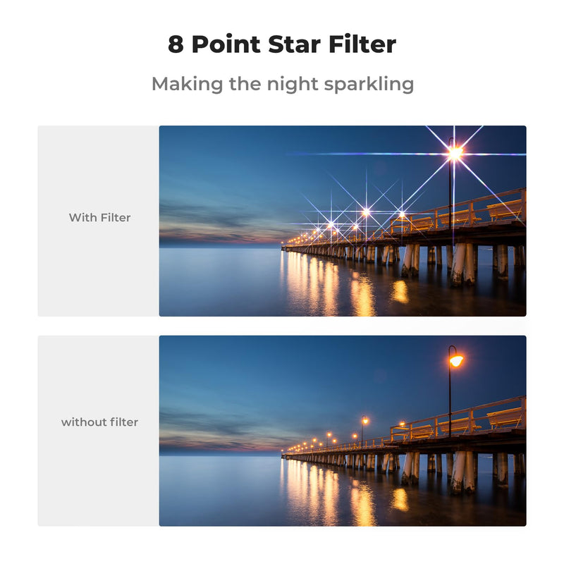 K&F Concept 82mm Star Filters Kit (3pcs) 4 Points 6 Points 8 Points Cross Screen Starburst Filters Set -18 Layer Coating Ultra Slim Optical Glass Camera Lens Filter with 3 Cleaning Cloth