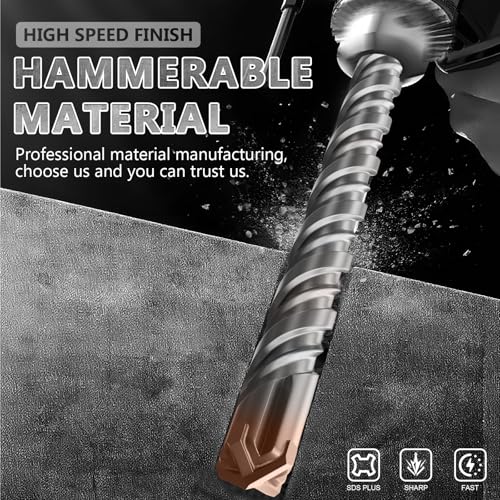 12PCS SDS Plus Rotary Hammer Drill Bits, 12PCS(5/32" to 5/8" ×12") - 4 Carbide Cutting Edges, Ideal for Masonry| Heavy-Duty Masonry |Hammer Drill Bits for Precision Drilling 12PCS(5/32" to 5/8" ×12")