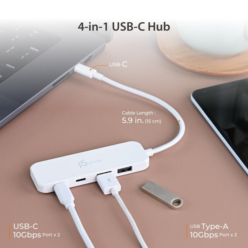 j5create 4-in-1 USB-C to 4-Port Type-A & Type-C Hub(Eco-Friendly), 10 Gbps USB-A x 2 & 10 Gbps USB-C x 2, Compatible with MacBook Pro, MacBook Air, iPad, Mac mini, Cyan/Blue (JCH342EC) Fresh Cyan