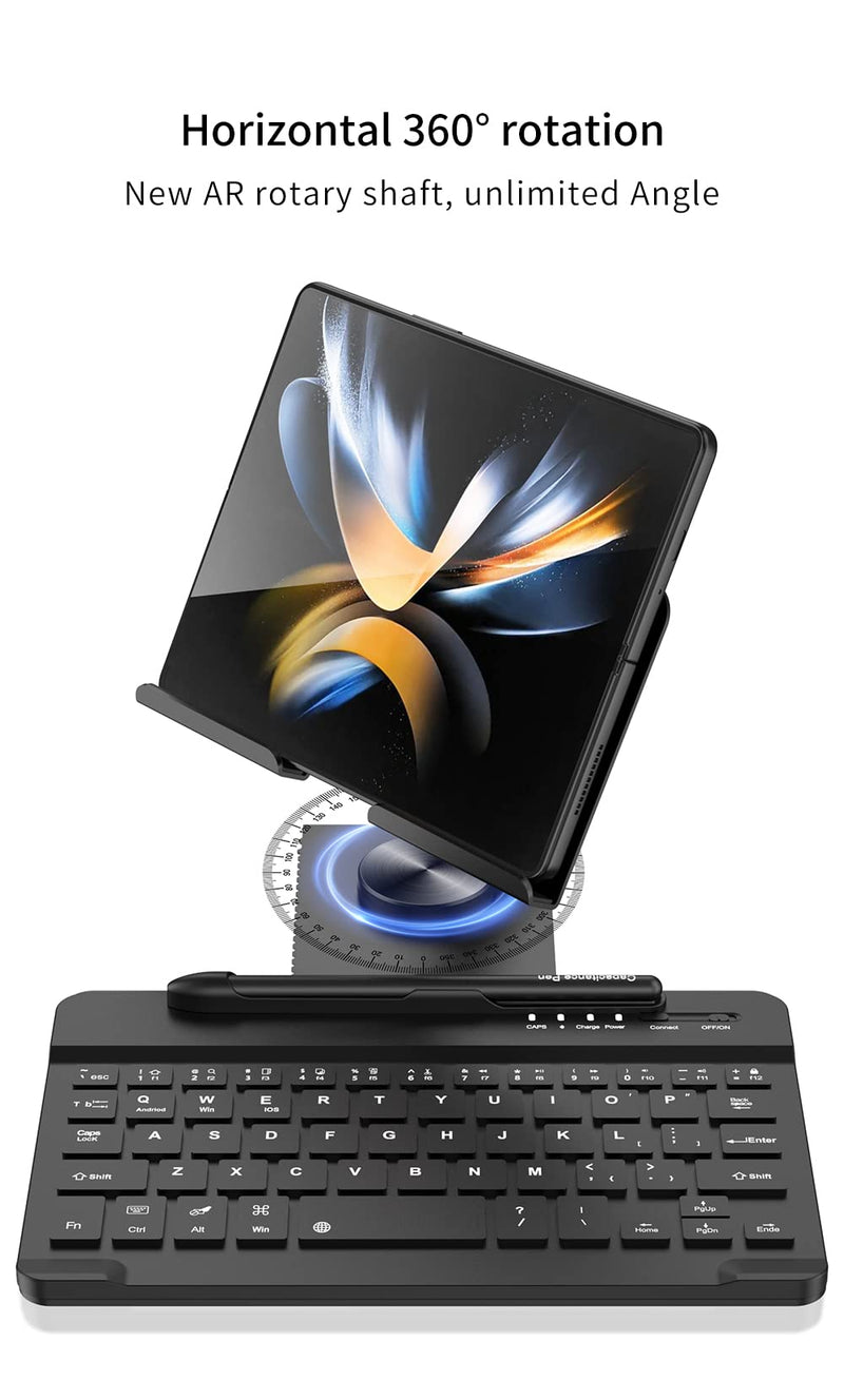 SHIEID Galaxy Z Fold 7 360° Rotating POS Tablet Stand, Zip Pull-Out, Integrated Folding Design Set with Folding Bracket, Keyboard, Mouse, Capacitor Pen–Compatible with Galaxy Z Fold7//6/5/4/3, Black Stand Bluetooth Keyboard Black-4-Piece Set