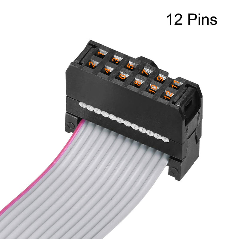 uxcell IDC Wire Flat Ribbon Cable FC/FC Connector A-type 12 Pins 2.54mm Pitch 1m Length Gray