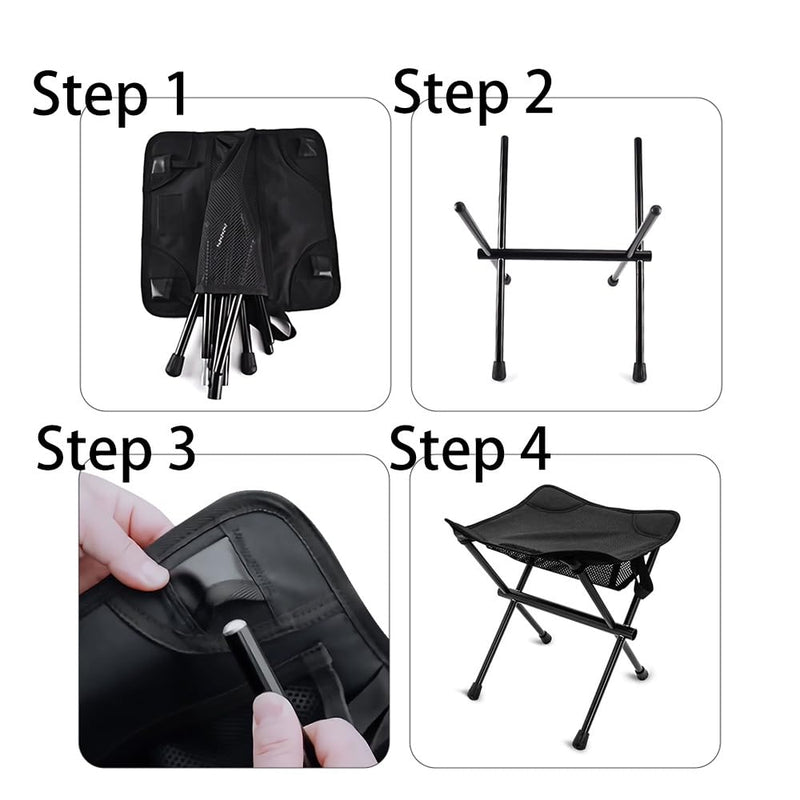 Camping Stool Lightweight Small Folding Chair 13 Inch Portable Folding Stool for Outdoor Walking Hiking Fishing 400 LBS (Stool-Black) Black