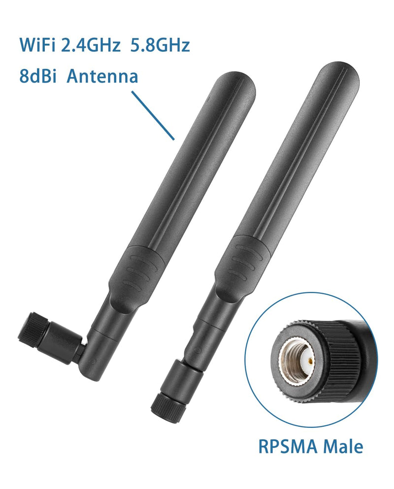2PCS Dual Band WiFi Antenna 2.4GHz 5GHz 5.8GHz Antenna RP-SMA Male Antenna 8dBi 15cm/6in for Wireless Router Wireless Network Card USB Adapter 2pcs