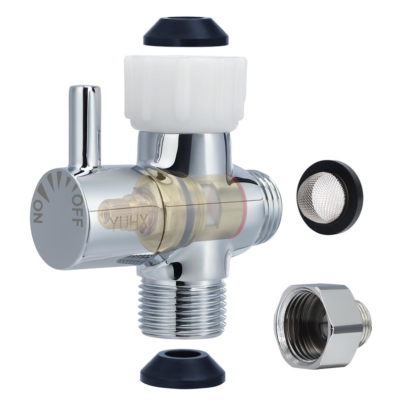 Brass Bidet T Adapter with Shut-Off Valve,3 Way 7/8 or 15/16 and 1/2 or 3/8,7/8" Metal T Valve for Bidet,Toilet Tee Connector Diverter Adaptor,Bidet Attachment for Toilet