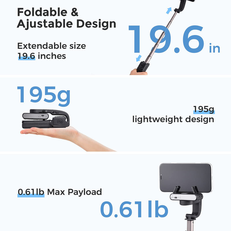 Selfie Stick Tripod with Remote 1-Axis Gimbal Stabilizer, 4 in 1 Portable Phone Tripod w/Extendable Stick, Face Tracking & 360°Rotation for iPhone 13 Pro Android Video Recording Vlog hohem iSteady Q Black Selfie Stick with remote