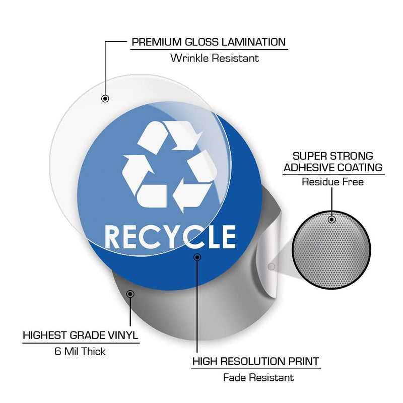 [Australia - AusPower] - Recycle Sticker Trash Can Decal - 6" Large Recycling Vinyl - 4 Pack (Black & Blue) 