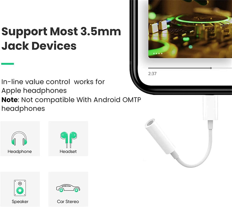 2 Pack Lightning to 3.5 mm Headphone Jack Adapter, [Apple MFi Certified] iPhone Dongle Adapter Converter Aux Audio Cable Compatible with iPhone 14/14 Plus/14 Pro/14 Pro Max/13/12/11/XR/XS/X/8/7/iPad 2 Pack White/Lightning to 3.5mm