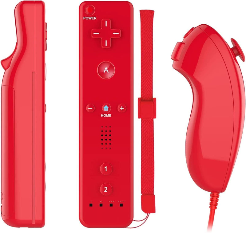 Lyyes Remote Controller for Wii, Wii Remote and Nunchuck Controllers with Silicon Case and Strap for Wii and Wii U (Red) Red