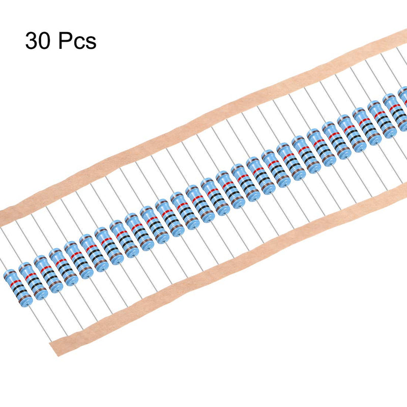 sourcing map 30pcs Metal Film Resistors 10K Ohm 2W 1% Tolerance 5 Color Band