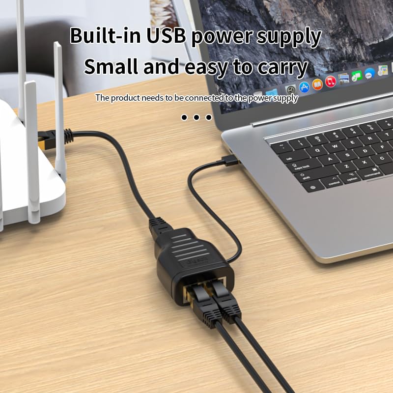 1000Mbps Portable Ethernet Splitter Ultra-high-Speed LAN/Internet Ports All Ports Share The Internet at The Same time RJ45 Network Expansion Connector USB C Powering Gigabit Switches (1 to 2) 1 to 2