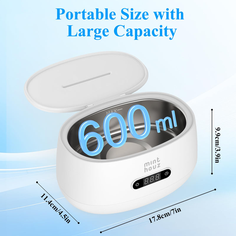 Minthouz Ultrasonic Jewelry Cleaner Machine with 5 Cleaning Modes, 40kHz Professional Sterling Silver Sonic Cleaner for Jewelry, Watch Strap, Eyeglass, Ring, Dentures Cleaning 600ML